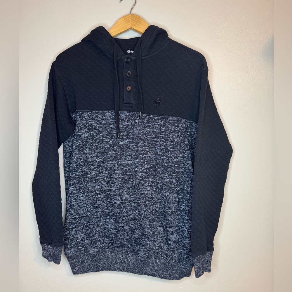 Hooey Quilted Hoodie Pullover Gray Black‎ Western Mens S